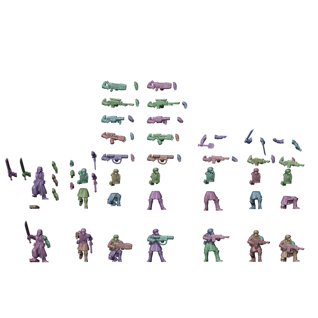 Deuterium Soldiers Infantry Kit By Proxy Brewer | SciFi Guardsmen Minis | Tabletop Wargaming | Krieg style Death Corps | Physical 16k Prints