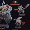 Kanabo Oni Guard demon miniatures 3D printed in 16K resin for D&D and Pathfinder tabletop RPG, two hulking horned oni brutes shouldering spiked kanabo war clubs in heroic 32mm scale.