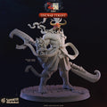 Oni War Tyrant boss demon miniature 3D printed in 16K resin for D&D and Pathfinder tabletop RPG, a massive horned oni warlord wielding twin curved cleavers on a 75mm base, sized as an epic boss encounter for heroic 32mm scale tabletop wargaming.