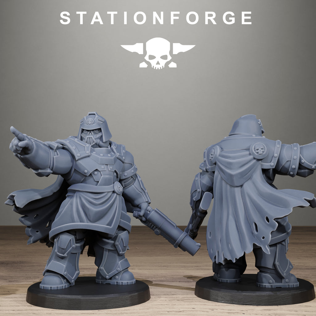 Two gray figurines on a wooden surface with 'Stationforge' logo above.
