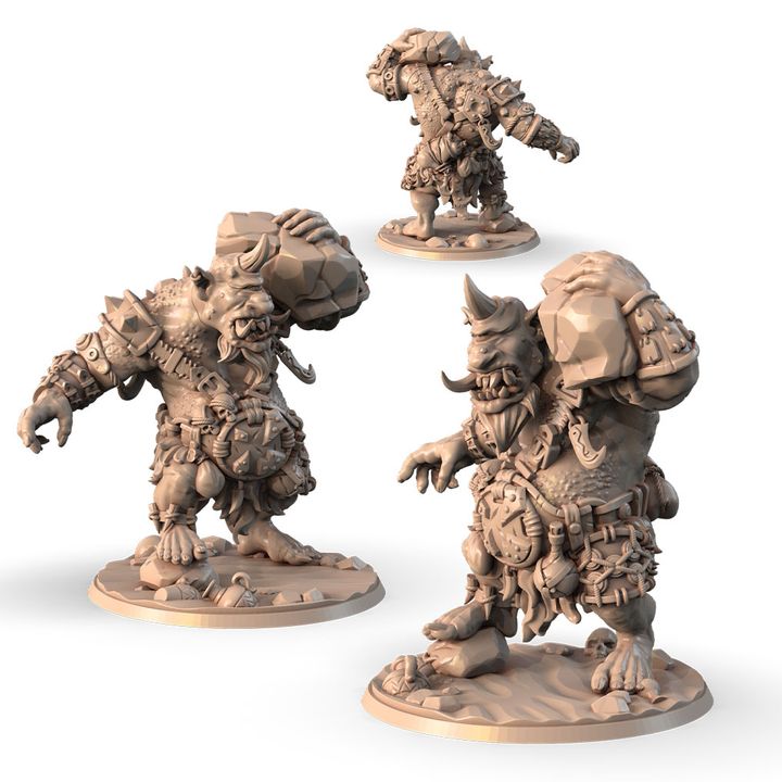 Zulk Rockfall, Cyclops Rock Thrower alternate angle of the 3D printed 16K resin miniature (Giants & Large Humanoids, Goliath Barbarian, Fighter) for D&D, Pathfinder, and tabletop wargaming in heroic 32mm scale.