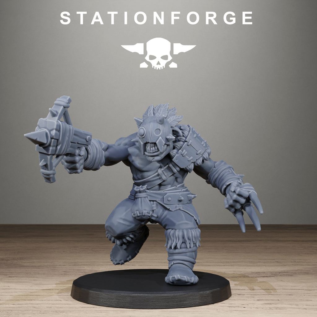 Gray fantasy figurine on a black base with 'Stationforge' logo above
