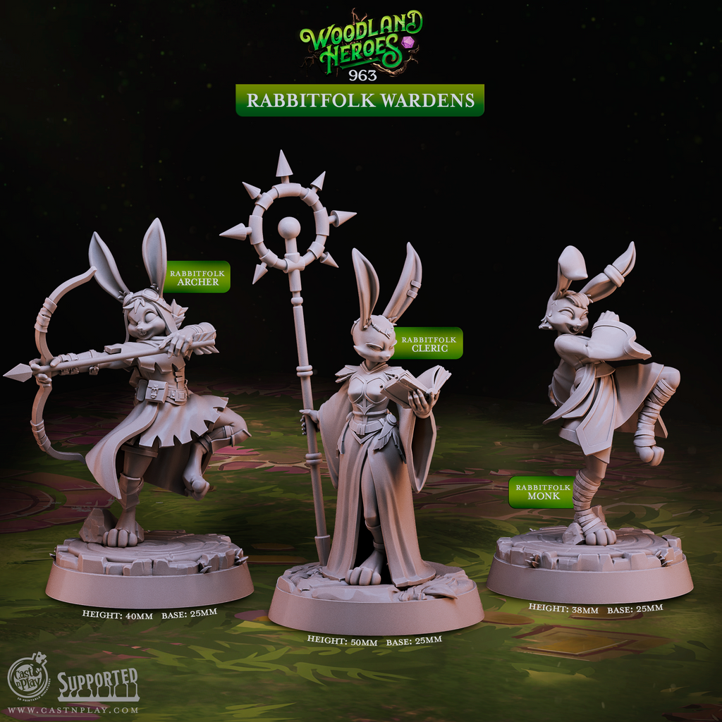 Rabbitfolk Wardens | Harengon Archer Cleric Monk D&D Minis | Heroic 32mm Scale