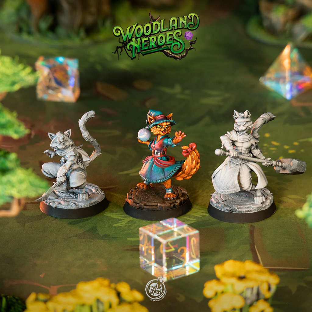 Catfolk Defenders | Tabaxi Barbarian Rogue Witch D&D Minis | Heroic 32mm Scale