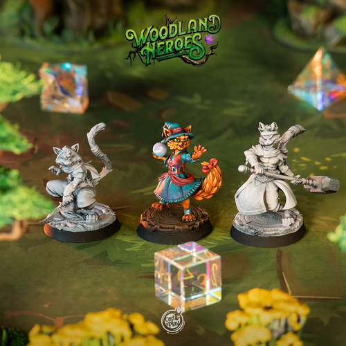 Catfolk Defenders | Tabaxi Barbarian Rogue Witch D&D Minis | Heroic 32mm Scale