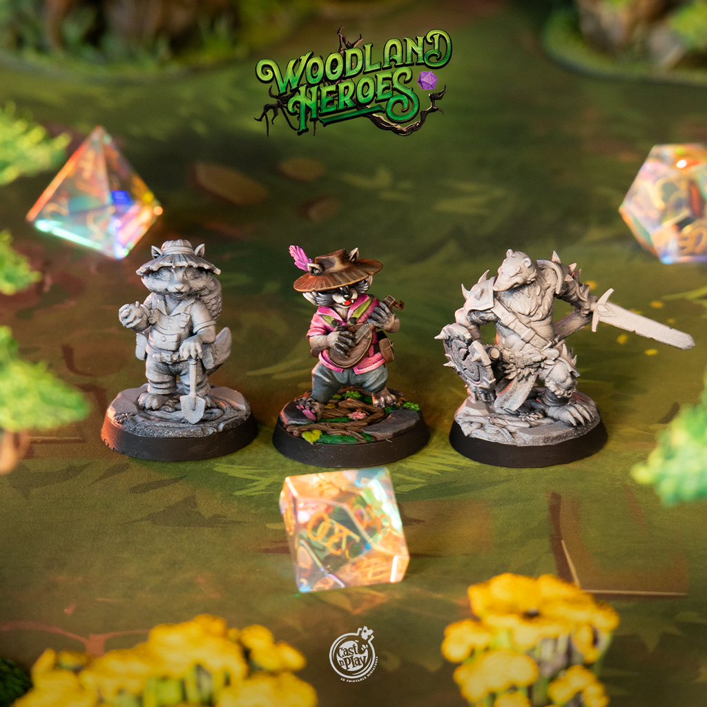 Burrower Heroes | Raccoon & Badger Woodland D&D Tabletop Minis | Heroic 32mm Scale