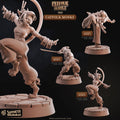 Extremely high quality 3D printed Catfolk Monk miniatures for D&D and tabletop RPGs, featuring three distinct Tabaxi martial artist sculpts in fighting stances on 25mm bases by Cast N Play.
