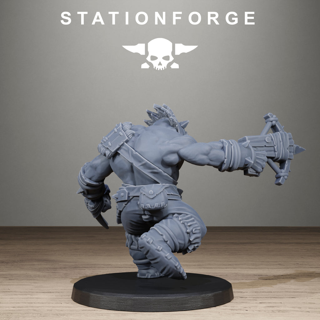 Gray figurine with a weapon on a black base against a gray background with 'Stationforge' logo.
