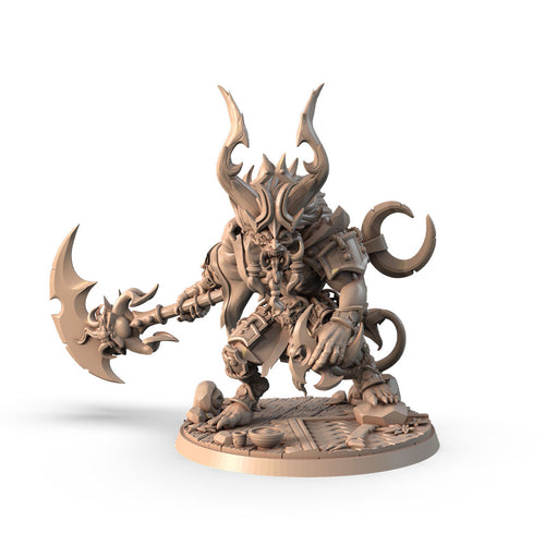 Akai Oni with Great Axe 3D printed 16K resin miniature for D&D and Pathfinder tabletop RPG, sculpted as a Monster, Fiends & Celestials Barbarian, Fighter in heroic 32mm scale with ABS-Like durable resin.