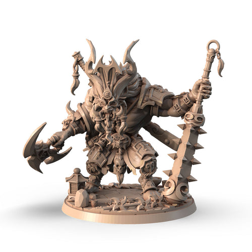 Akai Oni with Kanabo 3D printed 16K resin miniature for D&D and Pathfinder tabletop RPG, sculpted as a Monster, Fiends & Celestials Barbarian, Fighter in heroic 32mm scale with ABS-Like durable resin.