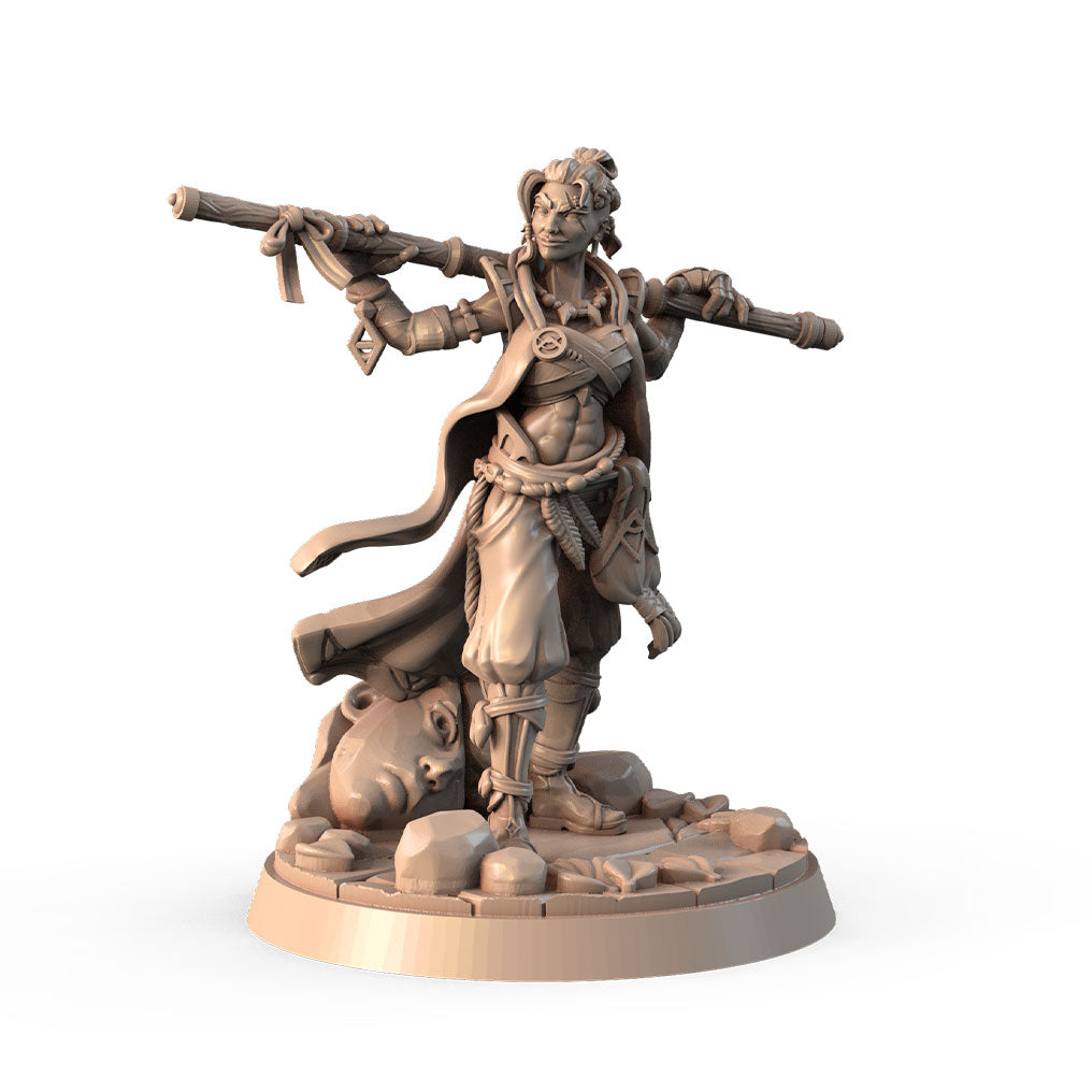 Branna Ironfist, the Grumpy Heroine 3D printed 16K resin miniature for D&D and Pathfinder tabletop RPG, sculpted as a Dwarf Fighter, Barbarian in heroic 32mm scale with ABS-Like durable resin.