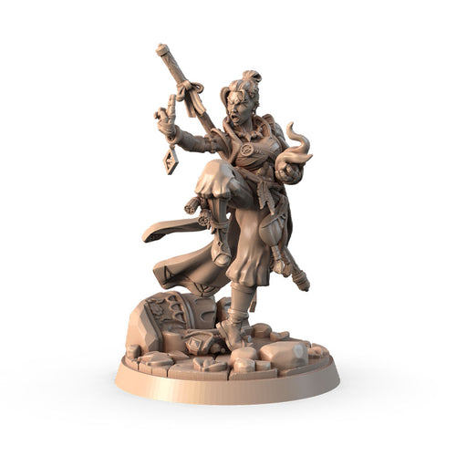 Branna Ironfist, the Walking Trouble 3D printed 16K resin miniature for D&D and Pathfinder tabletop RPG, sculpted as a Dwarf Fighter, Rogue in heroic 32mm scale with ABS-Like durable resin.