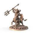 Cadfaer, Minocentaur with Trident 3D printed 16K resin miniature for D&D and Pathfinder tabletop RPG, sculpted as a Centaur, Minotaur Fighter, Barbarian in heroic 32mm scale with ABS-Like durable resin.