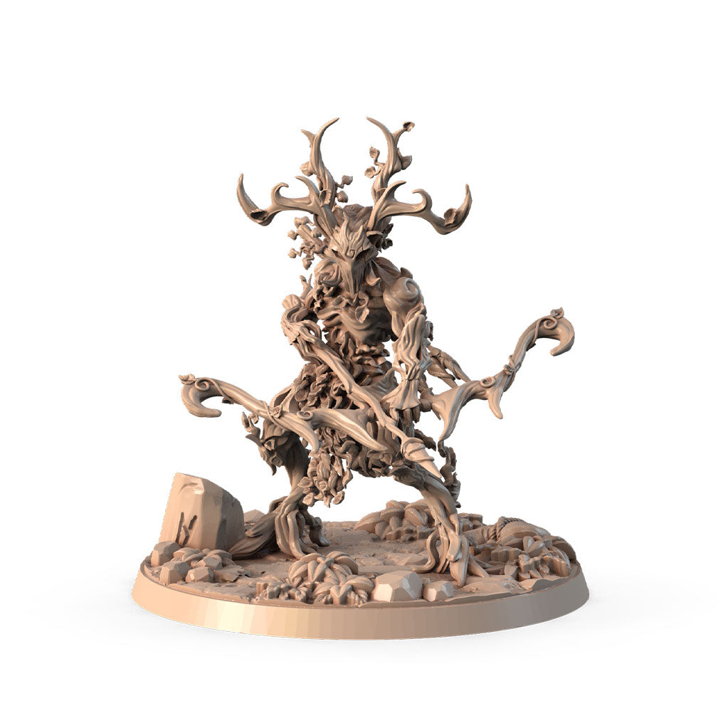 Caern the Hidden, Branch Guardian Sylvan 3D printed 16K resin miniature for D&D and Pathfinder tabletop RPG, sculpted as a Centaur, Leshy Druid, Ranger in heroic 32mm scale with ABS-Like durable resin.