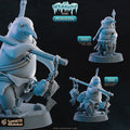 Penguin warrior miniatures 3D printed in 16K resin for D&D and Pathfinder tabletop RPG, featuring Lancer with spear and Fisher with catch in heroic 32mm scale.