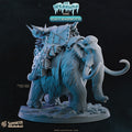 3D printed Haulmammoth miniature, a massive war mammoth carrying supplies and gear on its back, ideal for D&D tabletop RPG encounters or Pathfinder arctic campaigns. Resin miniature on a 75mm textured base from The Icebound collection by Cast n Play, standing 72mm tall at 32mm heroic scale.