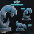 3D printed Arctic Fox Companions miniature set featuring two distinct fox sculpts in dynamic poses, perfect for D&D familiar or animal companion encounters in tabletop RPG and Pathfinder campaigns. Resin miniatures on 25mm bases from The Icebound collection by Cast n Play at 32mm heroic scale.