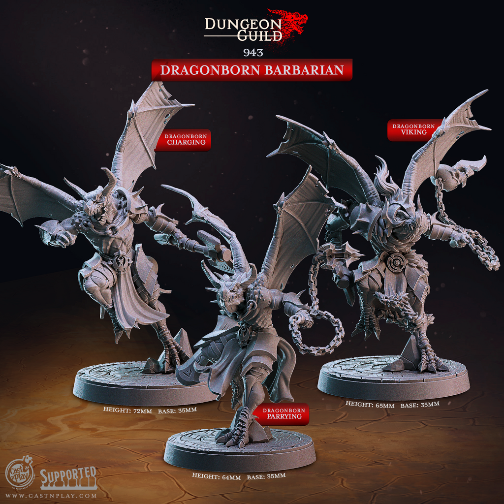 Dragonborn Barbarian Miniatures | Dragon Warrior D&D Pathfinder Tabletop RPG