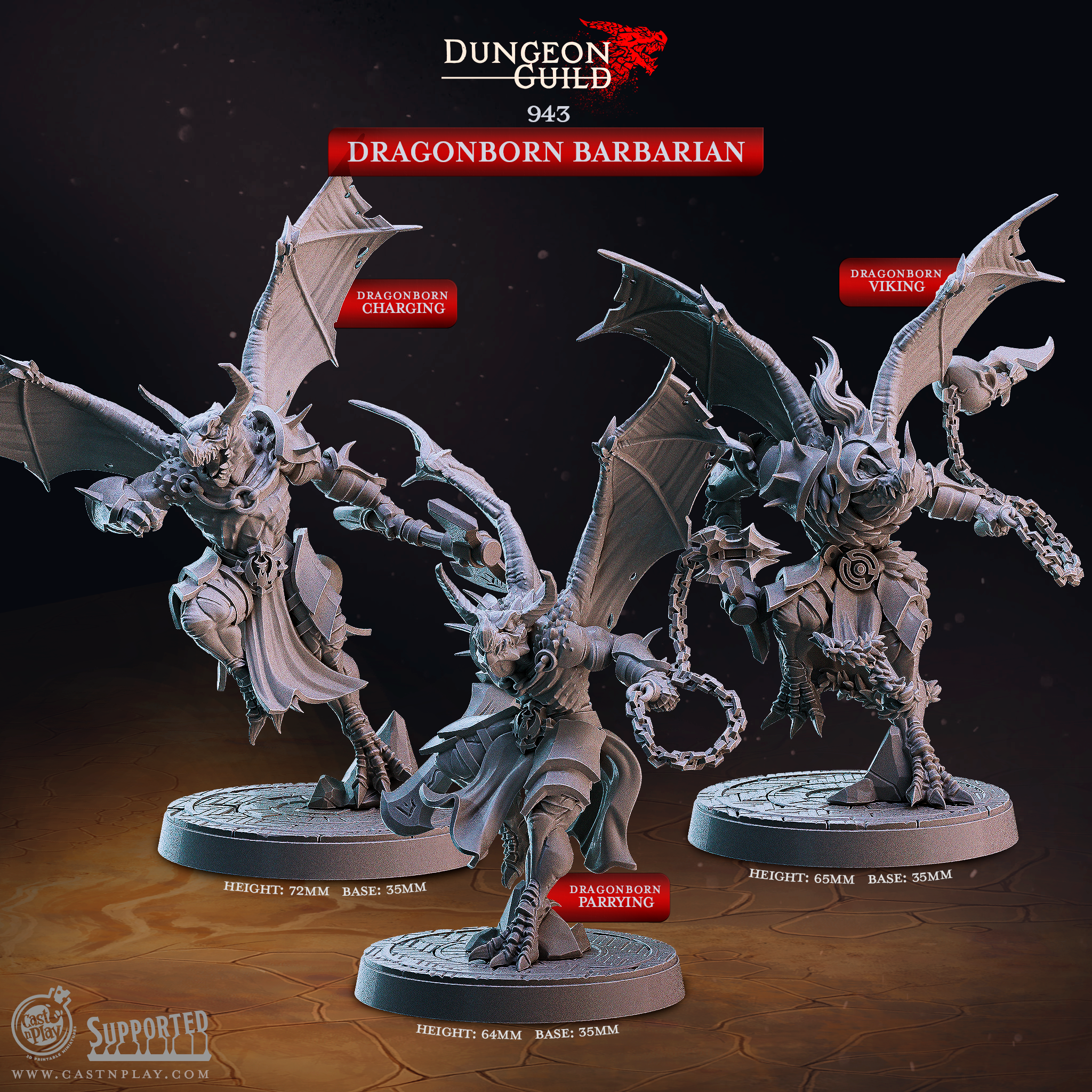 Dragonborn Barbarian Miniatures | Dragon Warrior D&D Pathfinder Tabletop RPG