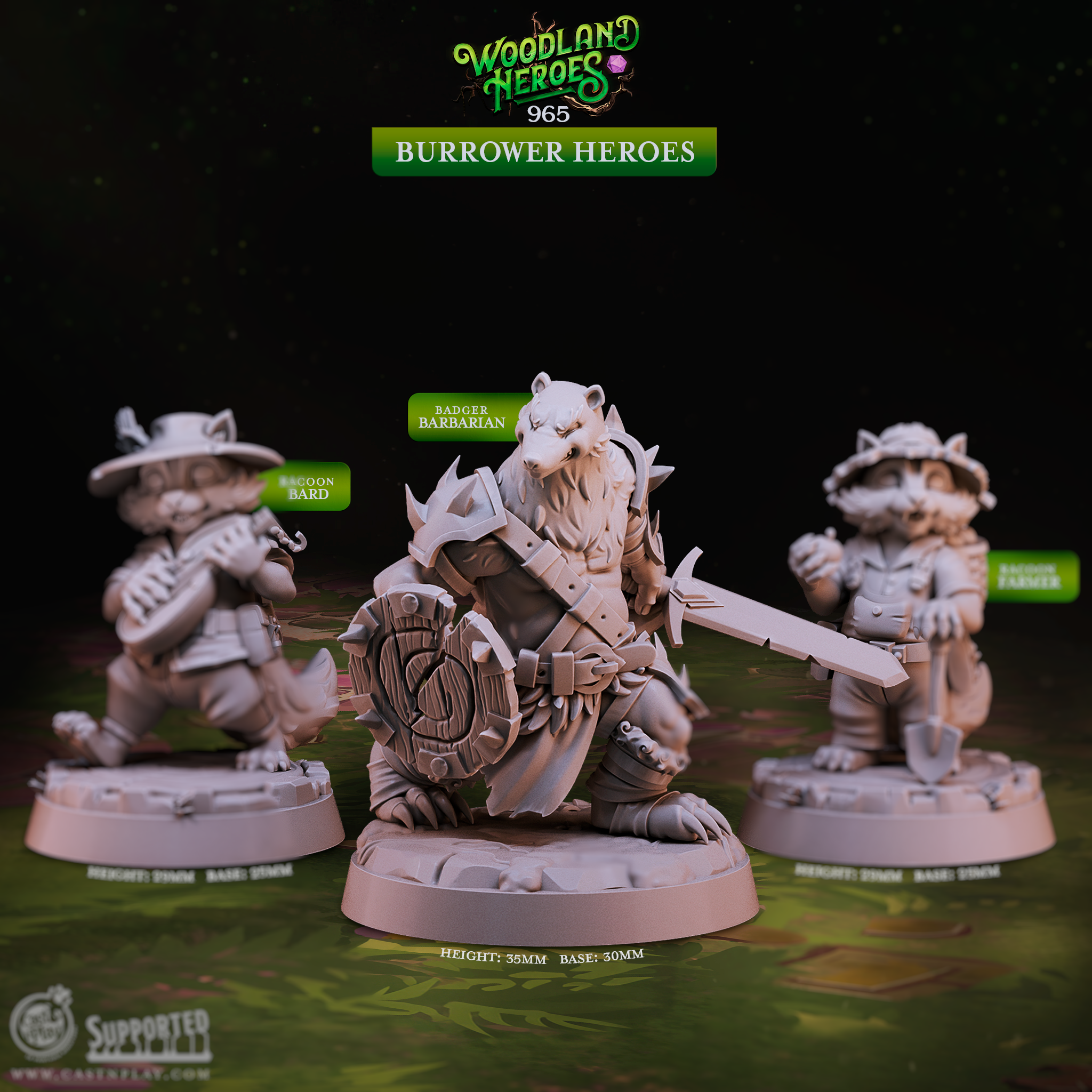 Burrower Heroes | Raccoon & Badger Woodland D&D Tabletop Minis | Heroic 32mm Scale