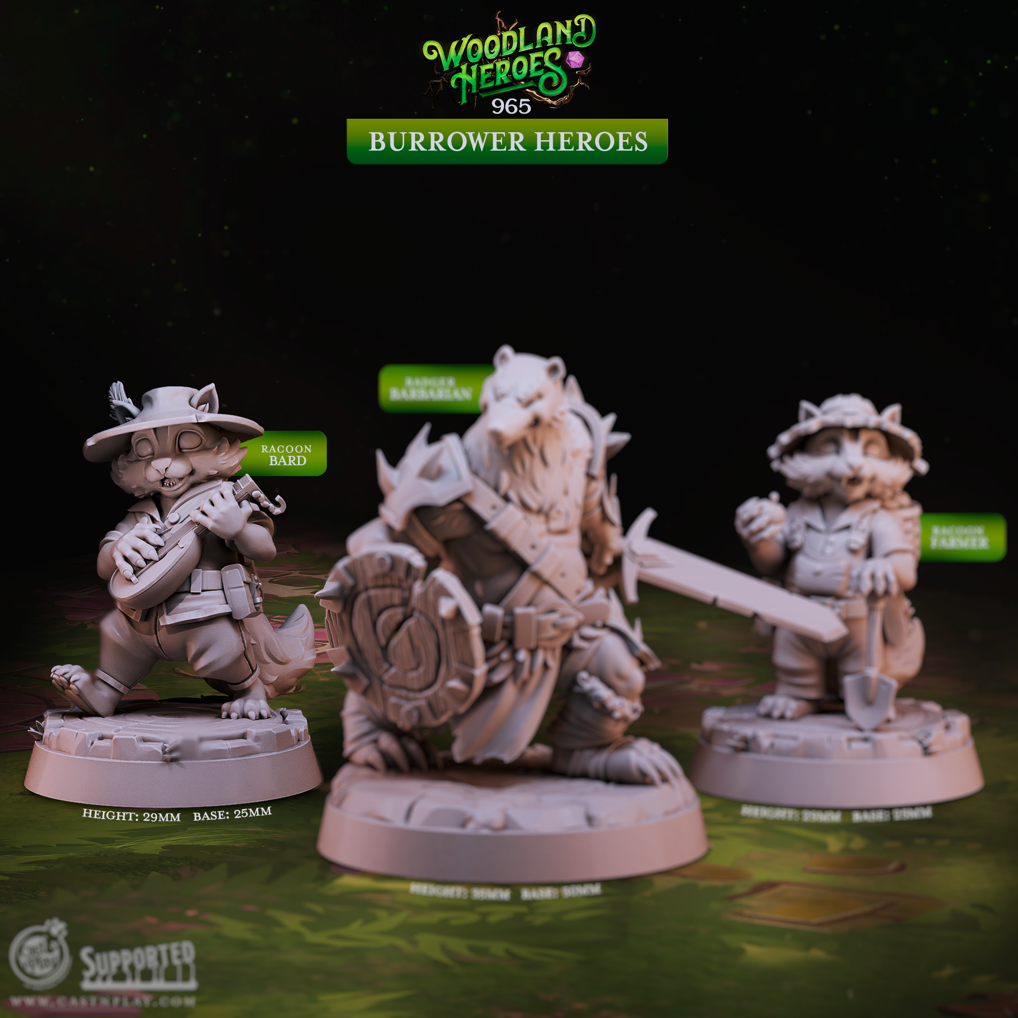 Burrower Heroes | Raccoon & Badger Woodland D&D Tabletop Minis | Heroic 32mm Scale