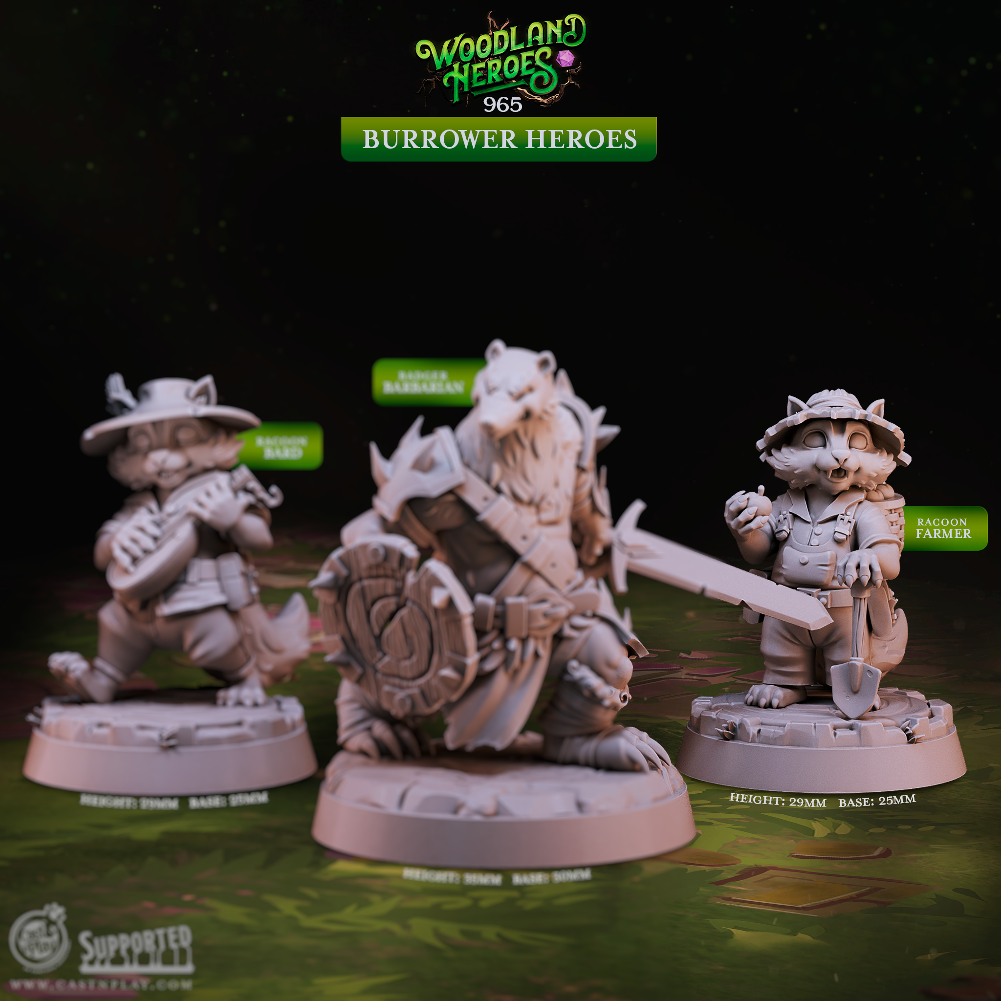 Burrower Heroes | Raccoon & Badger Woodland D&D Tabletop Minis | Heroic 32mm Scale