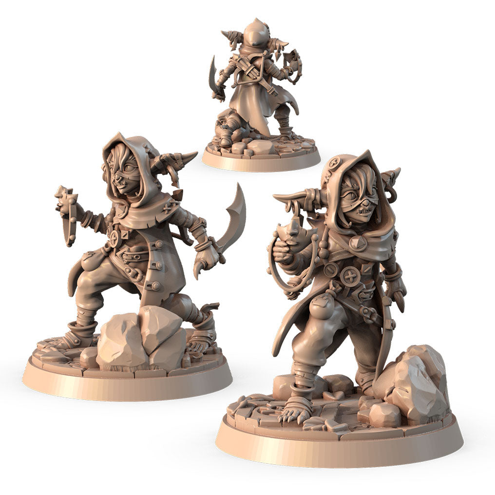 Fizzy, the Fearless alternate angle of the 3D printed 16K resin miniature (Goblin Sorcerer, Rogue) for D&D, Pathfinder, and tabletop wargaming in heroic 32mm scale.