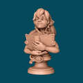 Hadrey halfling warlock bust miniature for D&D and tabletop RPGs, printed in 16K resin, showing upper body holding a grimoire on a pedestal base