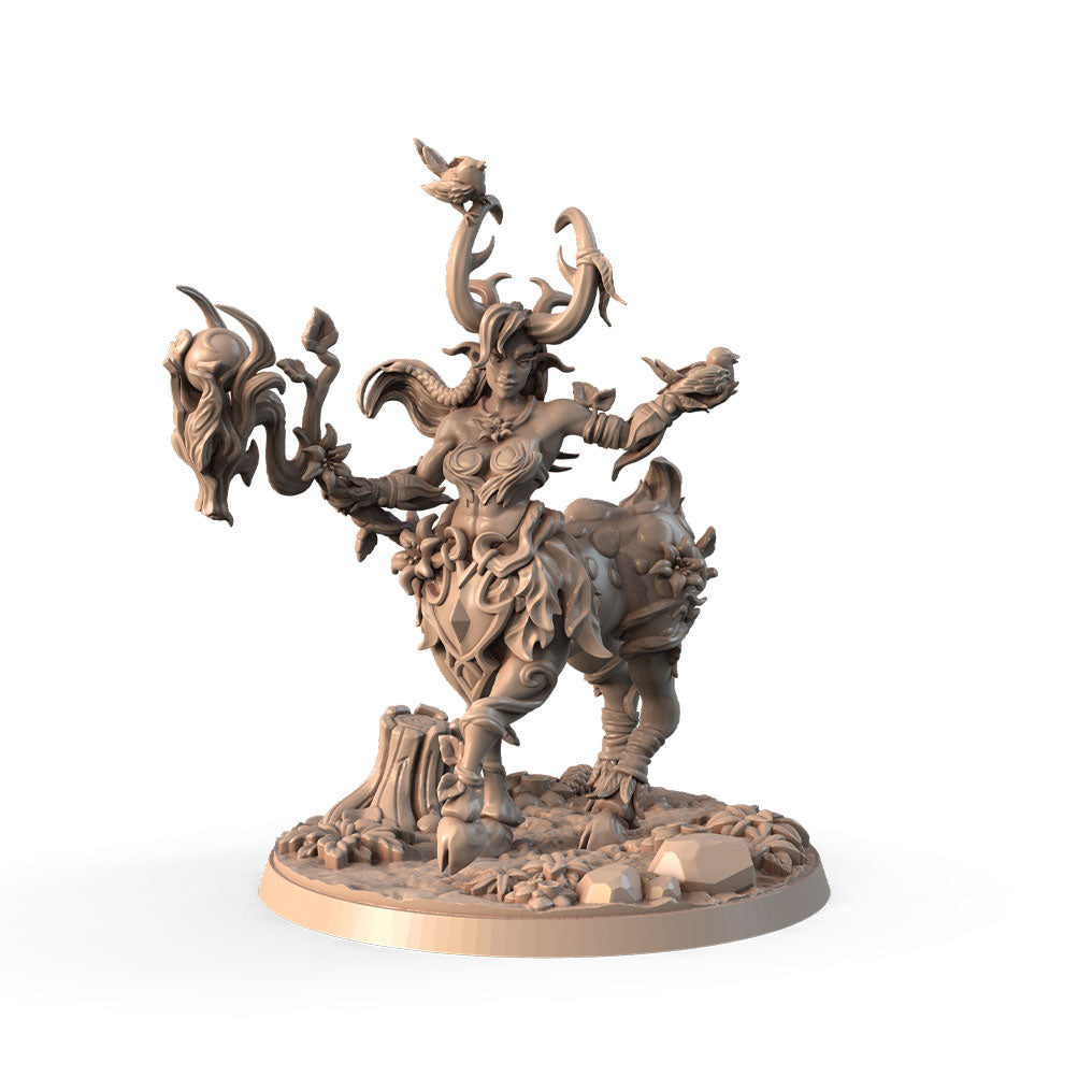 Issalia Shadow Vine, Centaur of the Cinderwood 3D printed 16K resin miniature for D&D and Pathfinder tabletop RPG, sculpted as a Centaur Druid, Ranger in heroic 32mm scale with ABS-Like durable resin.