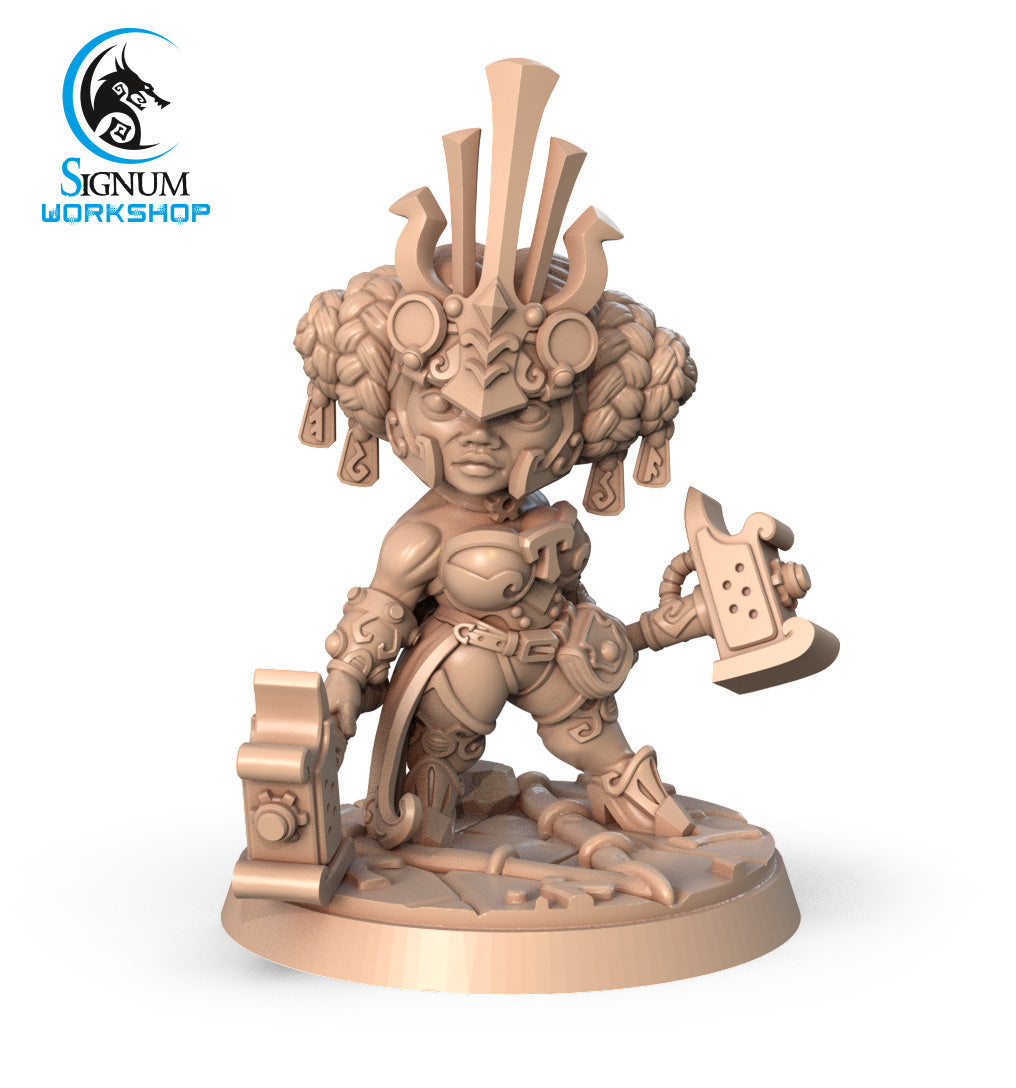 Lady Spark, the Fearless 3D printed 16K resin miniature for D&D and Pathfinder tabletop RPG, sculpted as a Dwarf Artificer, Fighter in heroic 32mm scale with ABS-Like durable resin.