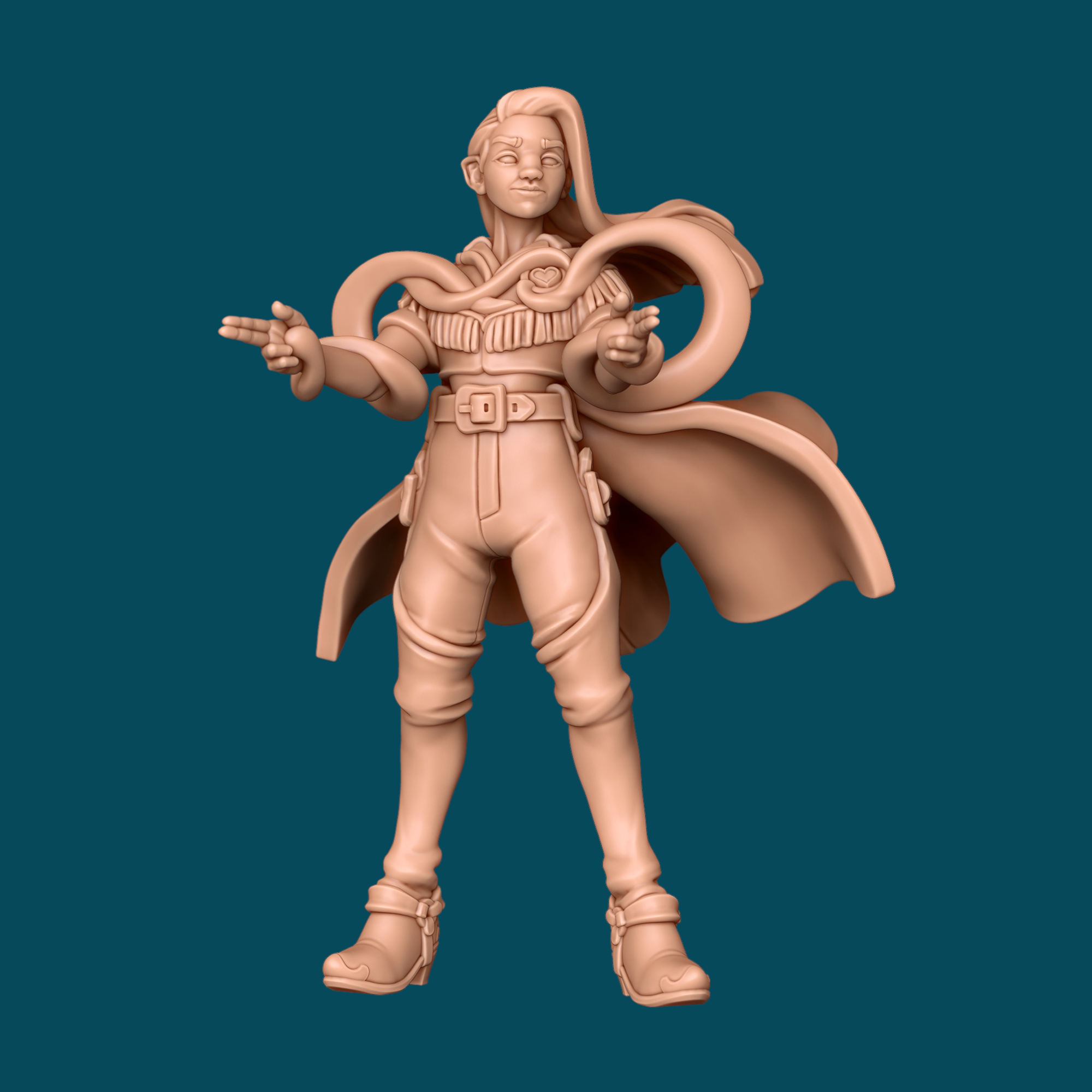 Marzipan is a catty warlock miniature in heroic 32mm scale, printed in 16K ABS-Like resin. Features a flowing cape with twisting tendrils and a confident spellcasting pose. Choose plain or spell effect base. Ready to paint.