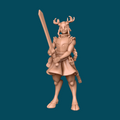 Might is a fawn warrior miniature in heroic 32mm scale, printed in 16K ABS-Like resin. Features antlers, ornate armor, and a massive greatsword. Choose plain or heart rosette base. Ready to paint.
