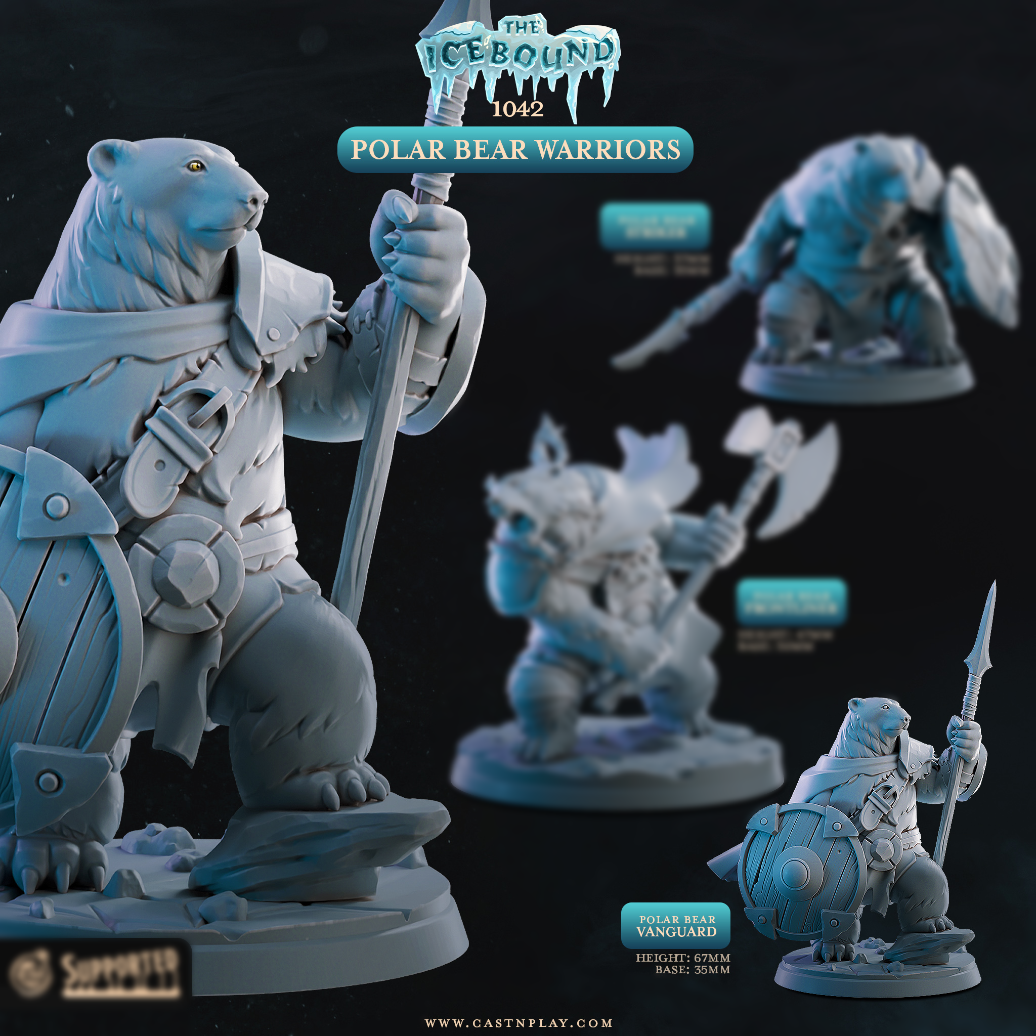 Polar Bear Warrior Miniatures | Arctic Beast Folk D&D Pathfinder Tabletop RPG | 16K Resin Heroic 32mm Scale