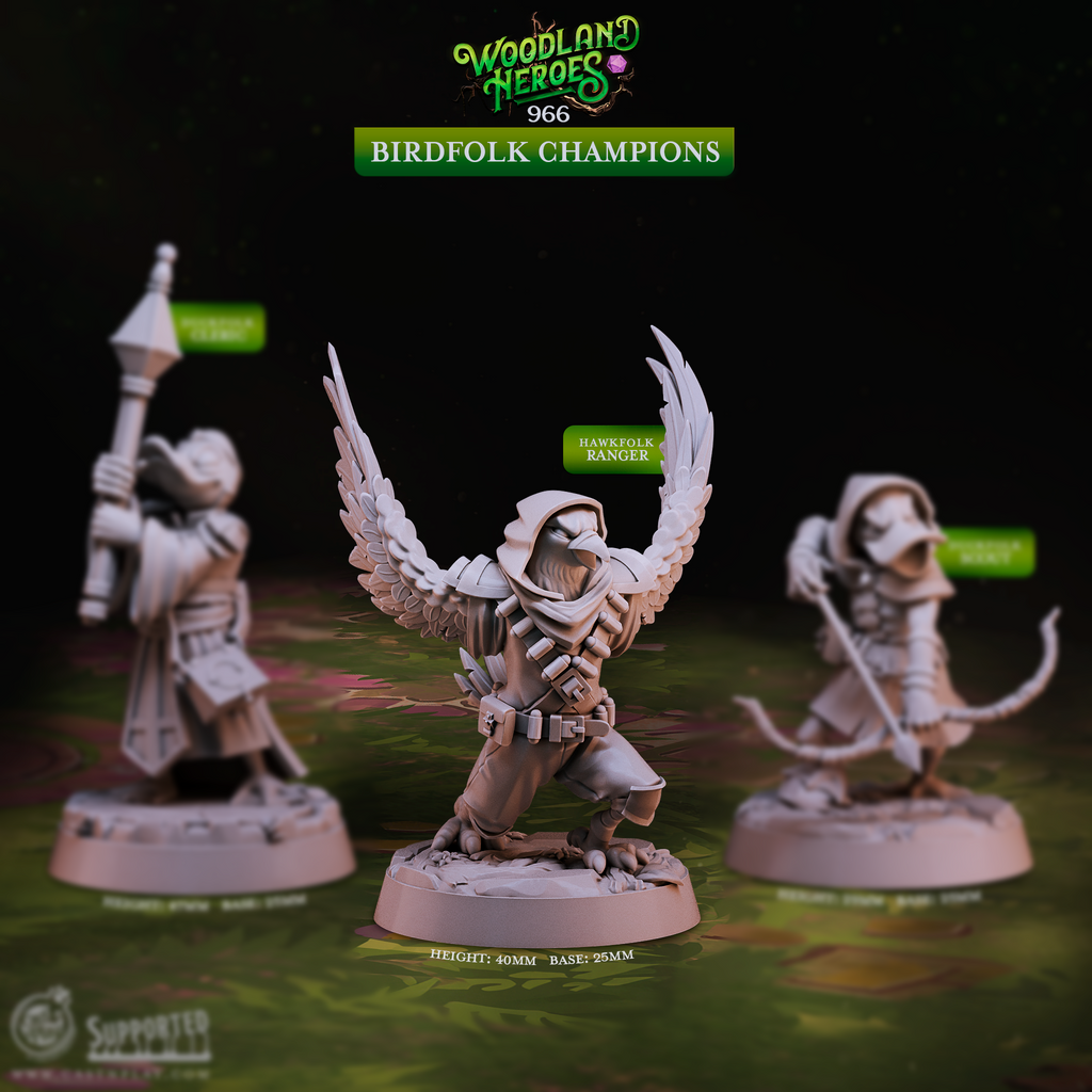 Birdfolk Champions | Duckfolk & Hawkfolk D&D Tabletop Minis | Heroic 32mm Scale