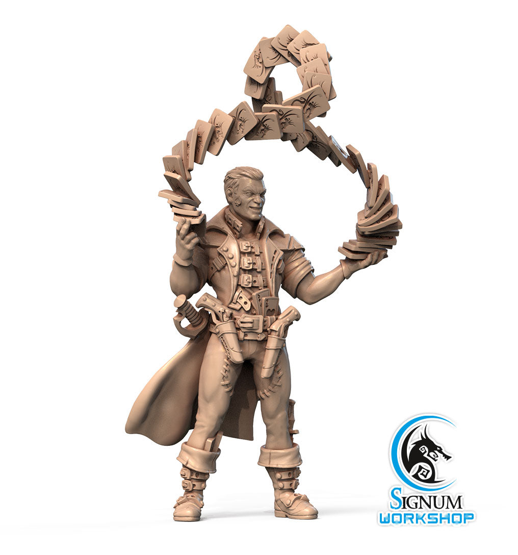 Reez the XII-th Arcana 3D printed 16K resin miniature for D&D and Pathfinder tabletop RPG, sculpted as a Human Bard, Magus in heroic 32mm scale with ABS-Like durable resin.