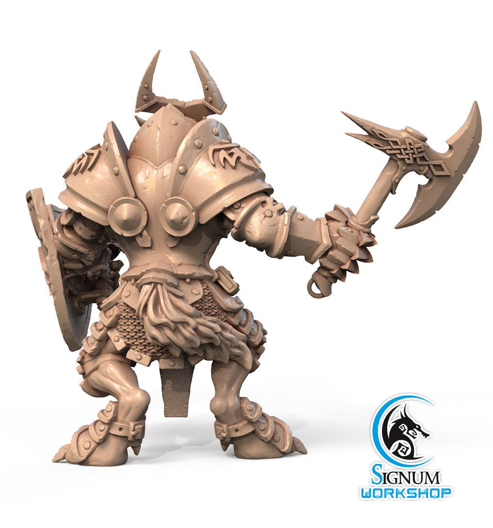 Roar Ironsides alternate angle of the 3D printed 16K resin miniature (Dwarf Fighter, Barbarian) for D&D, Pathfinder, and tabletop wargaming in heroic 32mm scale.