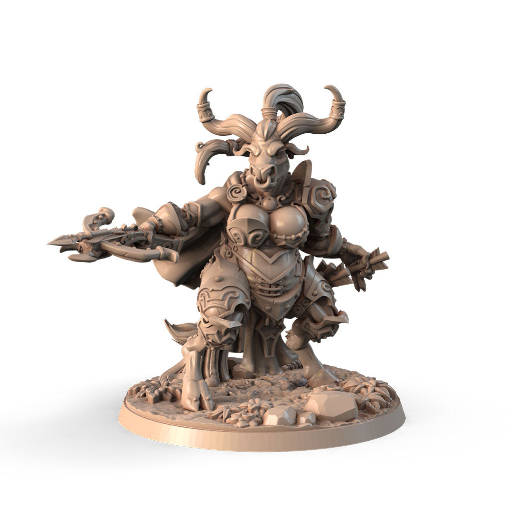 Roxinna, the Distant Storm 3D printed 16K resin miniature for D&D and Pathfinder tabletop RPG, sculpted as a Satyr, Tiefling Ranger, Fighter in heroic 32mm scale with ABS-Like durable resin.