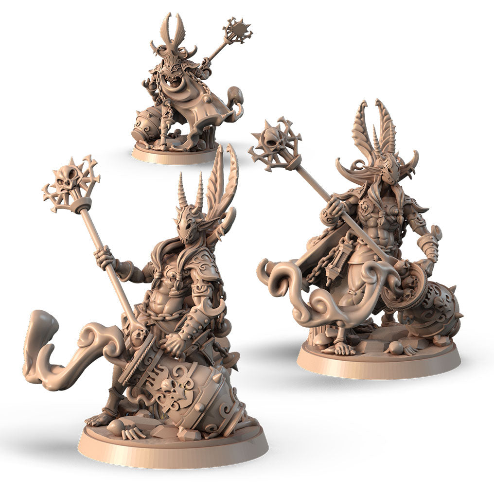 Samuran, The Mage of Nightmares alternate angle of the 3D printed 16K resin miniature (Human, Tiefling Wizard, Warlock) for D&D, Pathfinder, and tabletop wargaming in heroic 32mm scale.