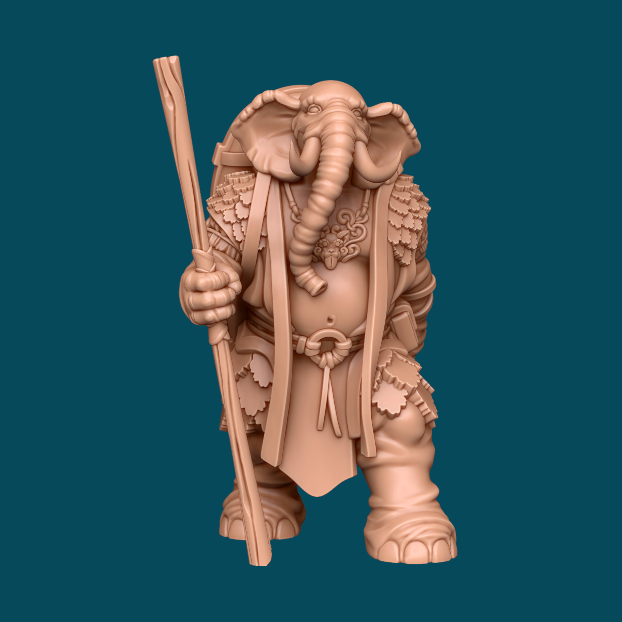 Seran is a loxodon druid miniature in heroic 32mm scale, printed in 16K ABS-Like resin. Features leaf-scale armor and wooden staff. Ready to paint for D&D and tabletop RPGs.
