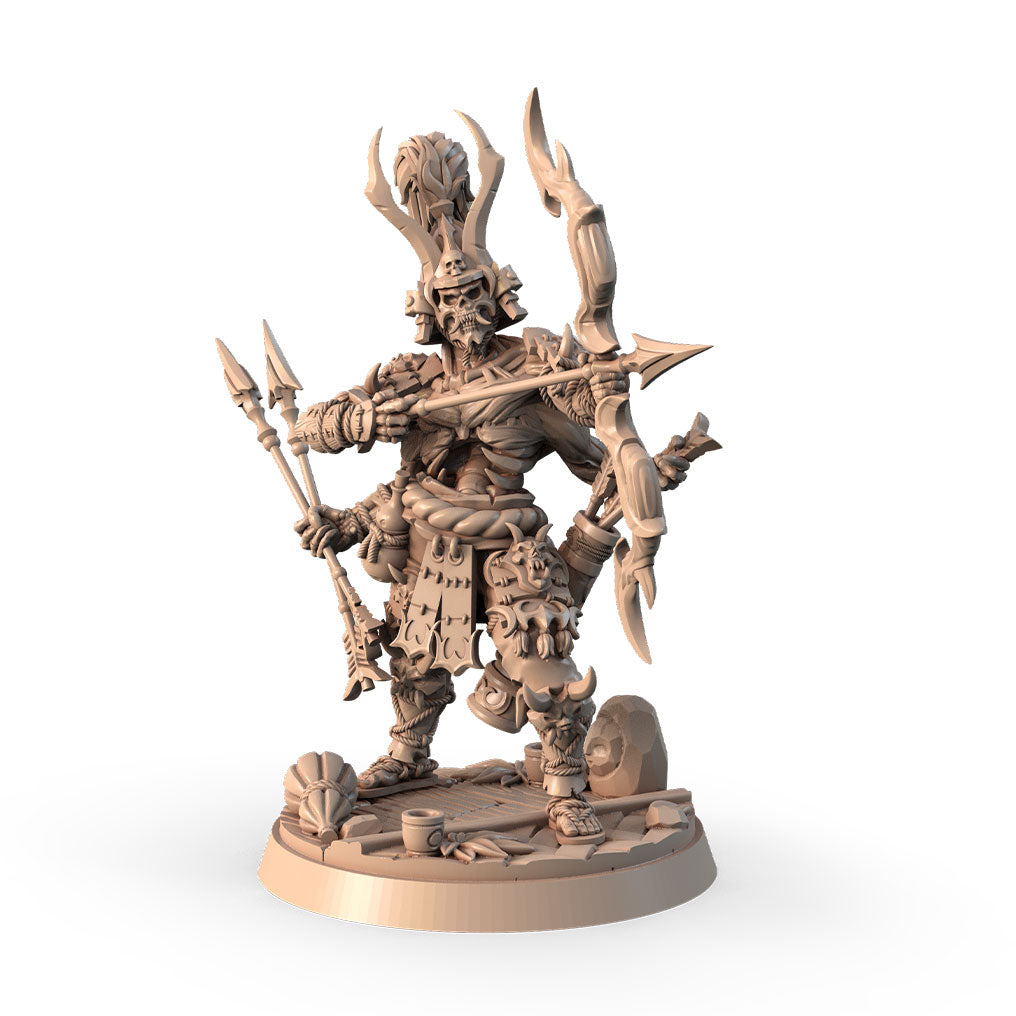 Undead Ronin with Bow 3D printed 16K resin miniature for D&D and Pathfinder tabletop RPG, sculpted as a Undead Fighter, Ranger in heroic 32mm scale with ABS-Like durable resin.