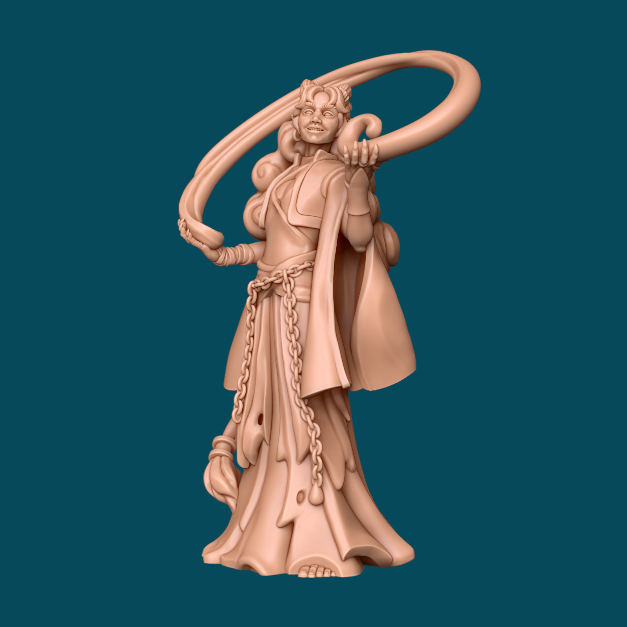 Zeor, a sassy warlock tiefling warlock miniature for D&D and tabletop RPGs. Heroic 32mm scale, 16K ABS-Like resin. Supports removed, ready to paint. Officially licensed Awkward Penguin print.
