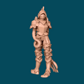 3D printed miniature of Blank, a sea creature paladin in full plate armor with tentacle details, a fin-crested helm, and clawed feet, a resin D&D and tabletop RPG miniature at heroic 32mm scale.
