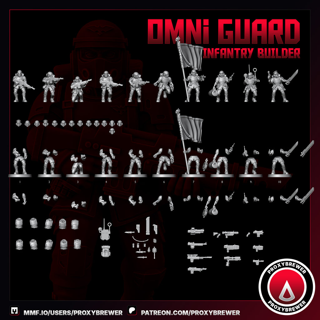 Omni Guard Infantry Kit By Proxy Brewer | Sci-Fi Guardsmen Miniatures | For Tabletop Wargaming | Comes  With Bases | Grimdark