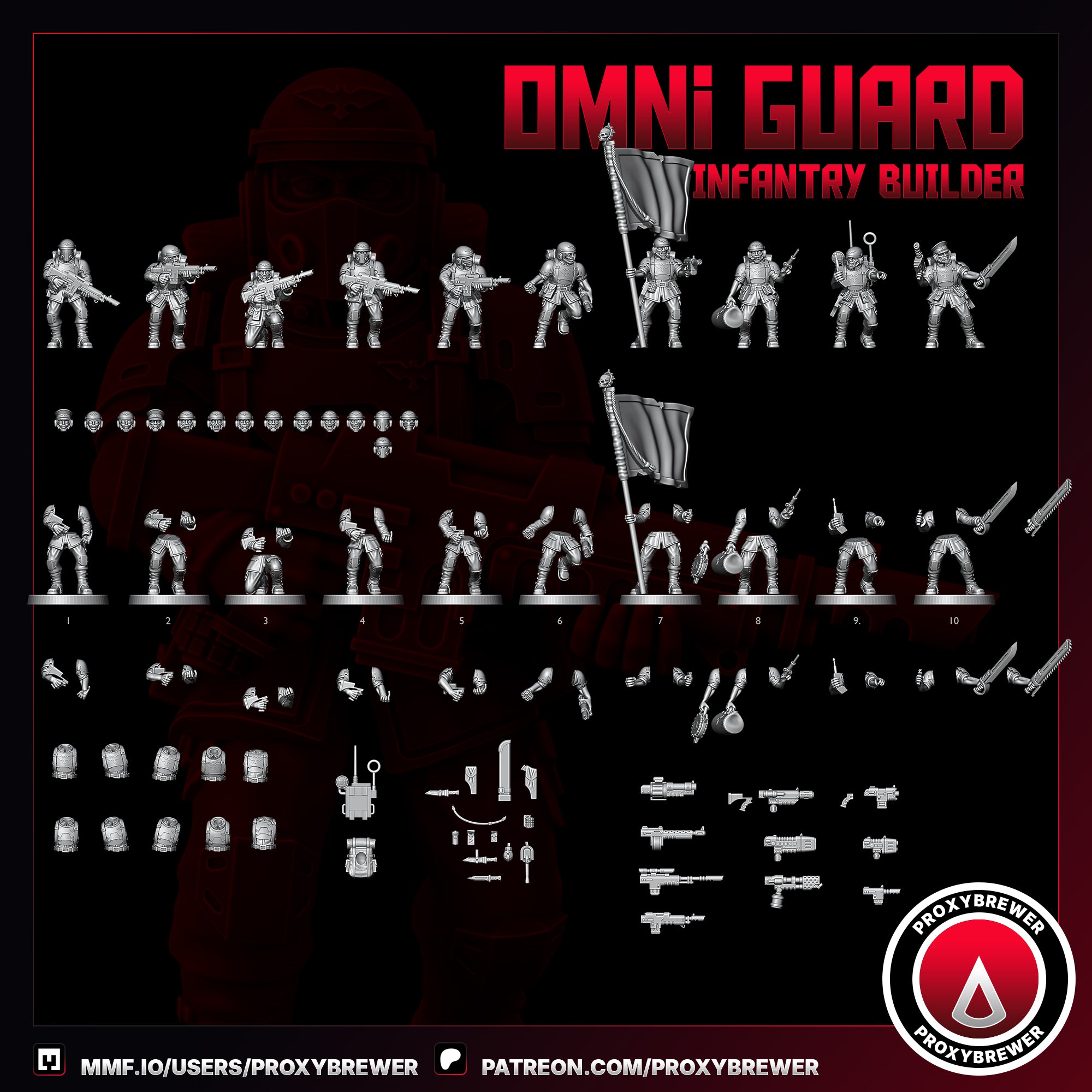 Omni Guard Infantry Kit By Proxy Brewer | Sci-Fi Guardsmen Miniatures | For Tabletop Wargaming | Comes  With Bases | Grimdark