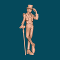 Henri, a mysterious gentleman miniature for D&D and tabletop RPGs, printed in 16K resin at heroic 32mm scale, depicting a dapper figure in a top hat and vest leaning on an ornate cane