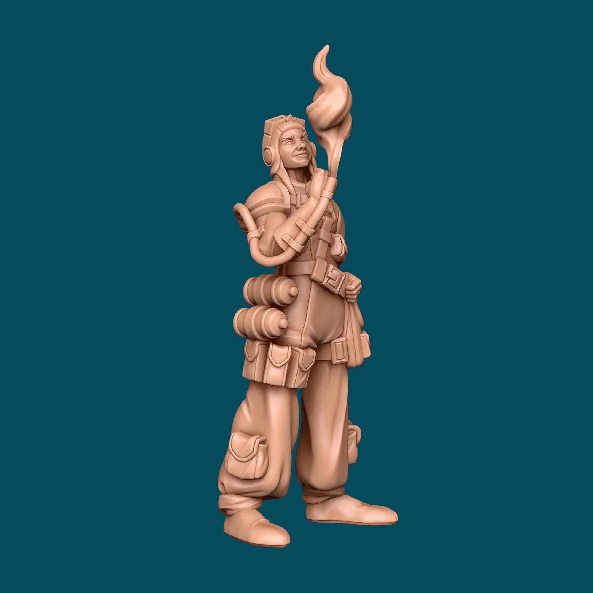 Mica is a firecracker artificer miniature in heroic 32mm scale, printed in 16K ABS-Like resin. Features a blazing torch, goggles, and pouches full of tools and gadgets. Ready to paint, ships in 1-3 days.