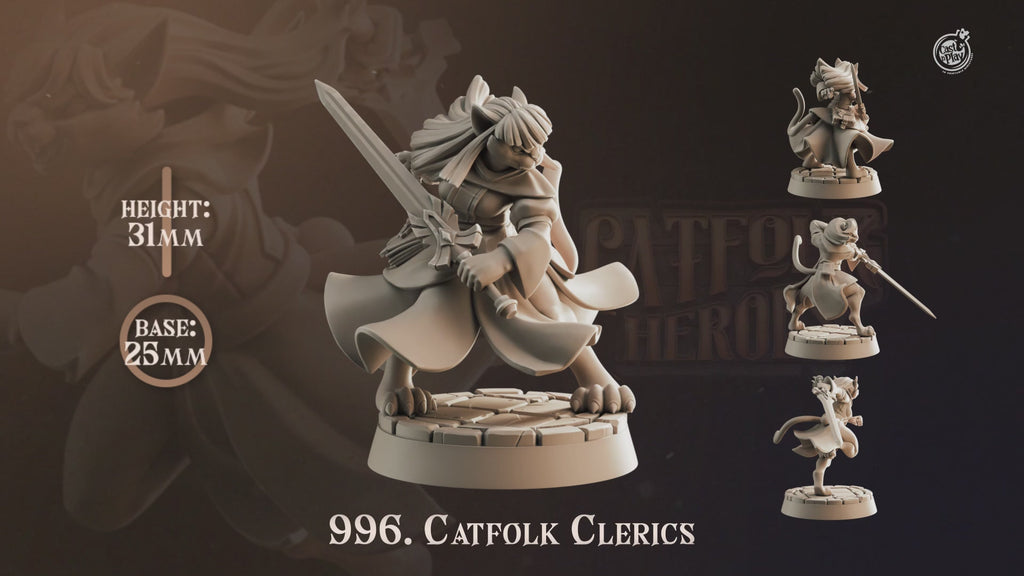 Catfolk Cleric Miniatures | Tabaxi Healer D&D Pathfinder Tabletop RPG | 16K Resin Heroic 32mm Scale