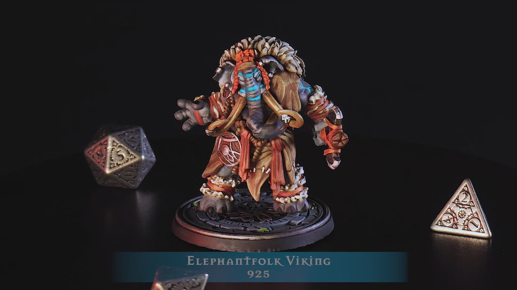 Elephantfolk Viking Miniature | Loxodon Barbarian D&D Pathfinder Tabletop RPG | 16K Resin Heroic 32mm Scale