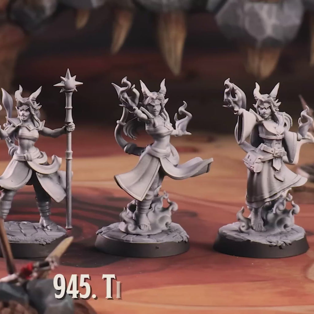 Tiefling Sorcerer Miniatures | Spellcaster D&D Pathfinder Tabletop RPG | 16K Resin Heroic 32mm Scale