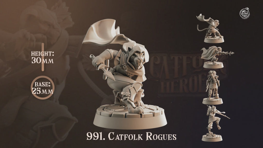 Catfolk Rogue Miniatures | Tabaxi Stealth D&D Pathfinder Tabletop RPG | 16K Resin Heroic 32mm Scale